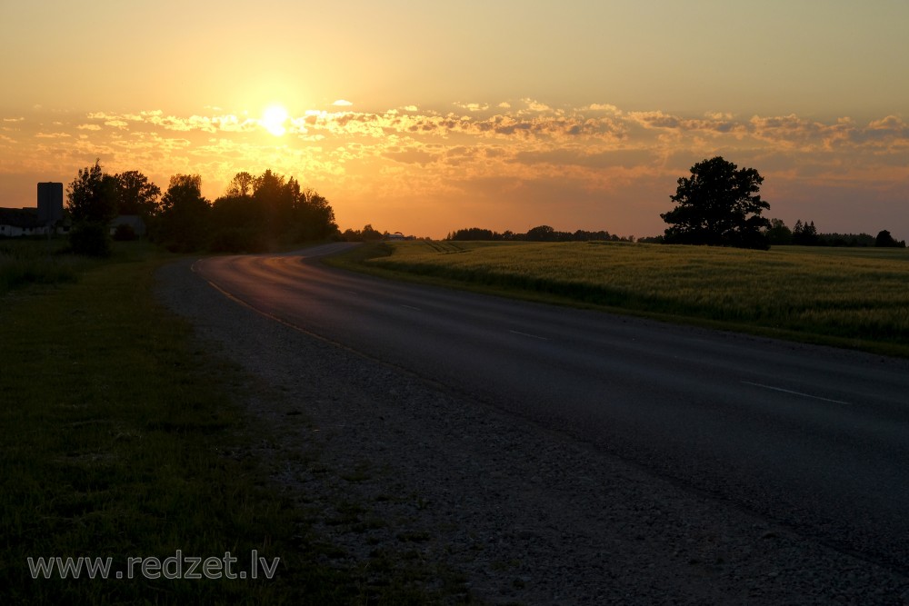 Sunset Landscape in Latvian Countryside