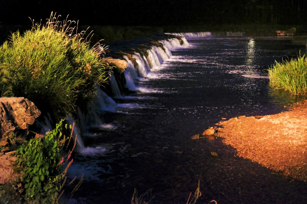 The Venta Rapid is Illuminated by Floodlights at Night