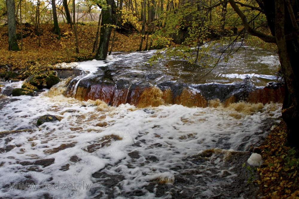 Ivande Artificial Waterfall in Autumn, Latvia