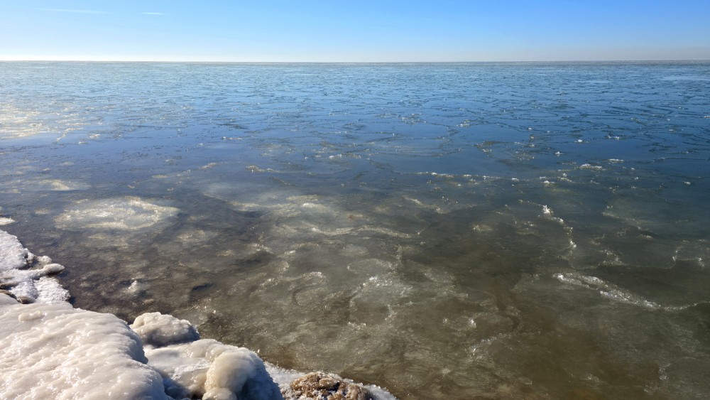 Formation of thin ice layer in the sea water near Ziemupe coast