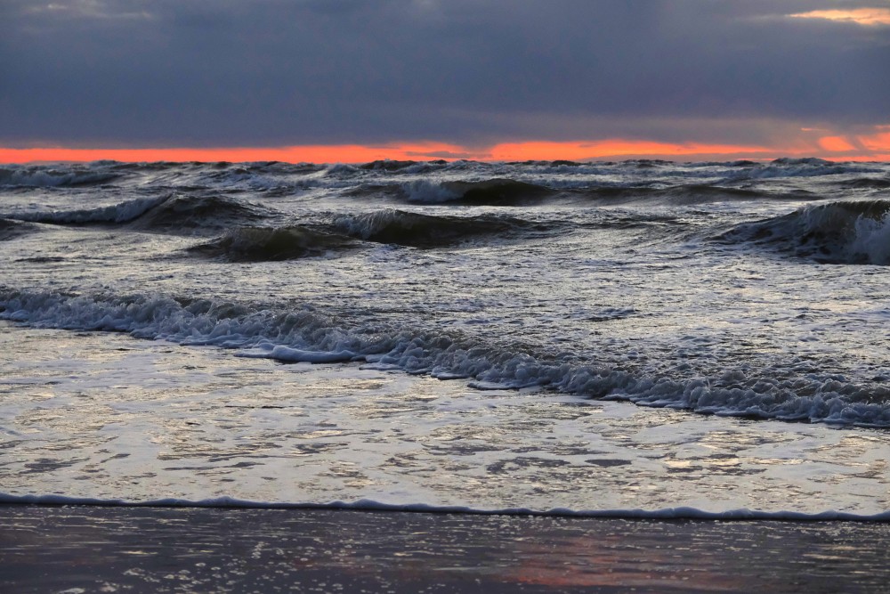 Baltic Sea at sunset, windy spring evening