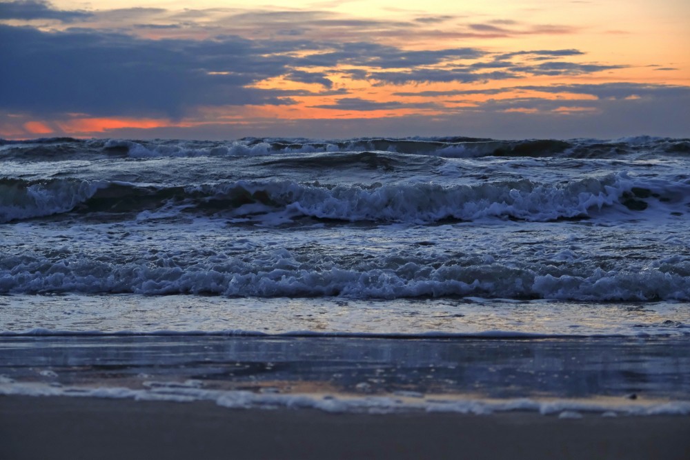 Baltic Sea at sunset, windy spring evening