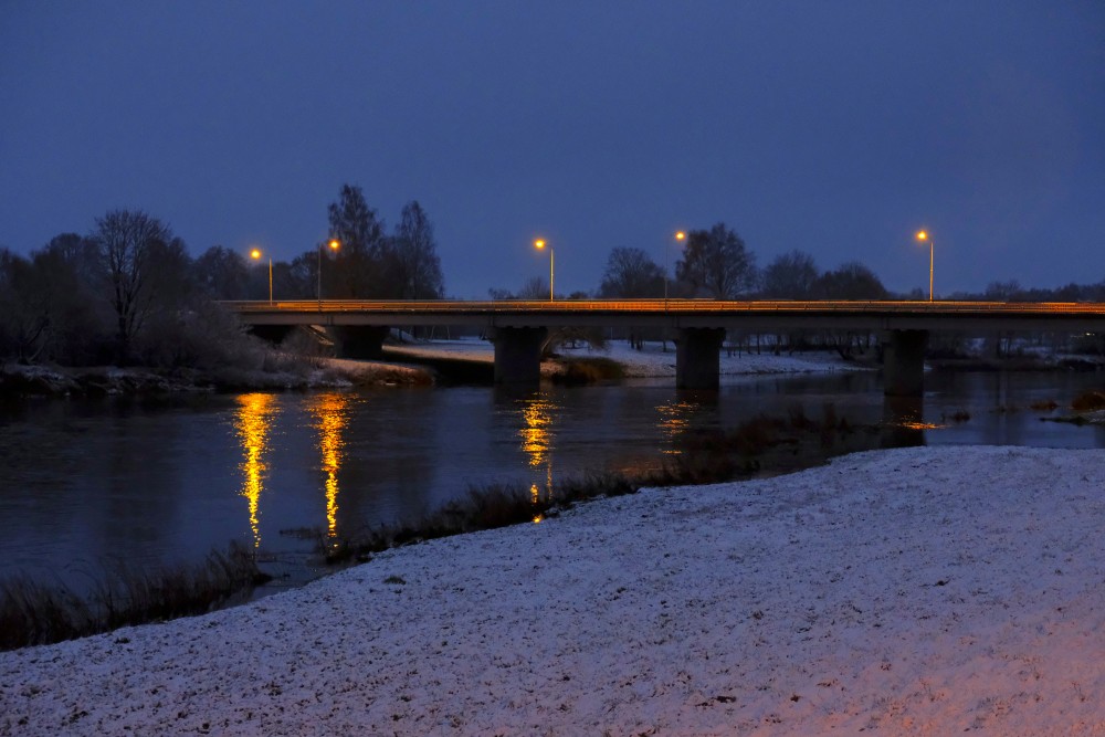 The Bridge over the Venta River in Skrunda, at Night