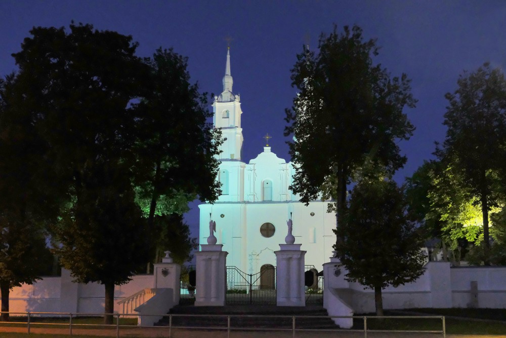 Viļāni Catholic Church at Night