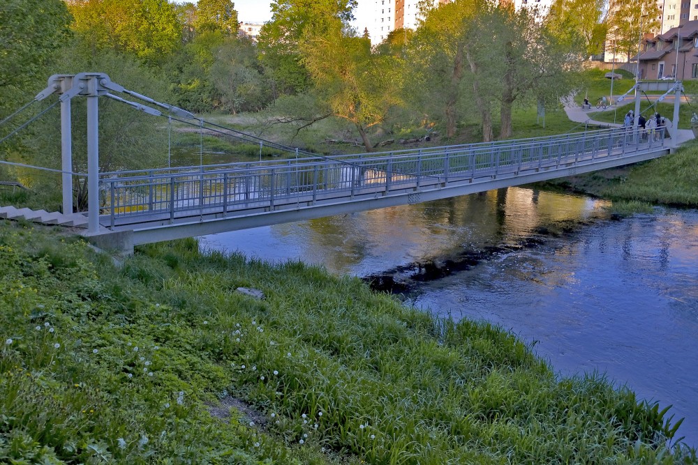 Metal pedestrian bridge in Iecava