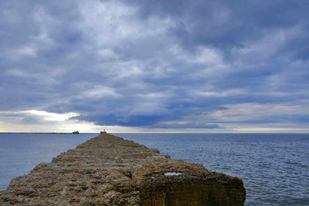Liepaja Northern Breakwater overlooking the Baltic Sea under cloudy skies