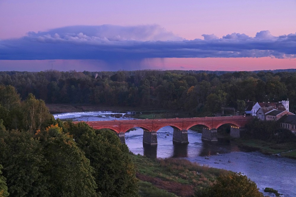 Kuldīga Old Brick Bridge over the Venta River at Dusk