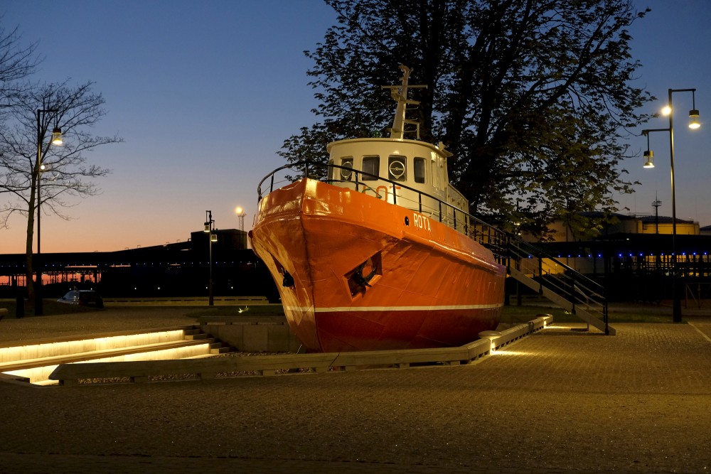 Pilot ship "Rota" In Night, Ventspils