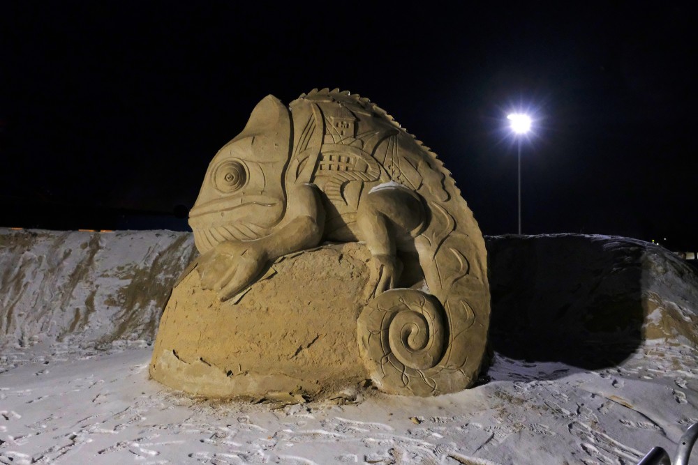 Sand Sculpture Park in Jelgava in February Night