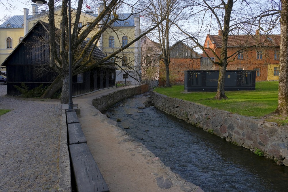 Kuldīga medieval historical centre on the banks of the Alekšupīte River