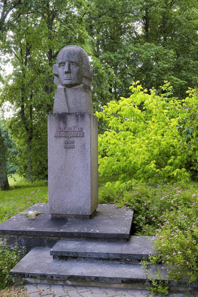 Monument to Garlieb Merkel near the Lēdurga Lutheran Church