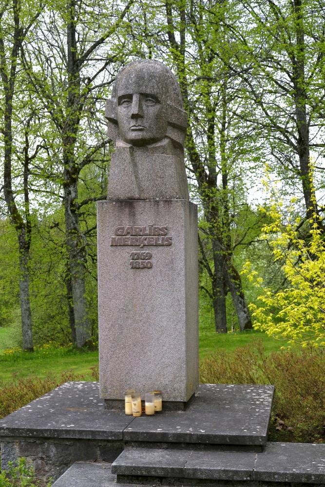 Monument to Garlieb Merkel near the Lēdurga Lutheran Church