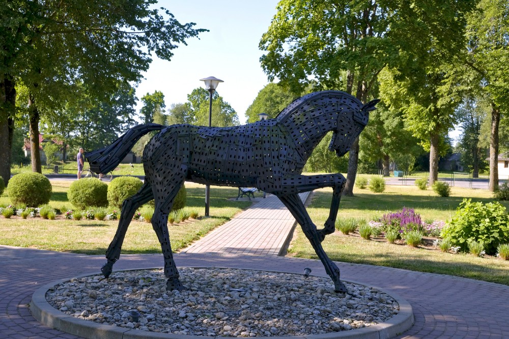 Black Horse Sculpture in Ilūkste